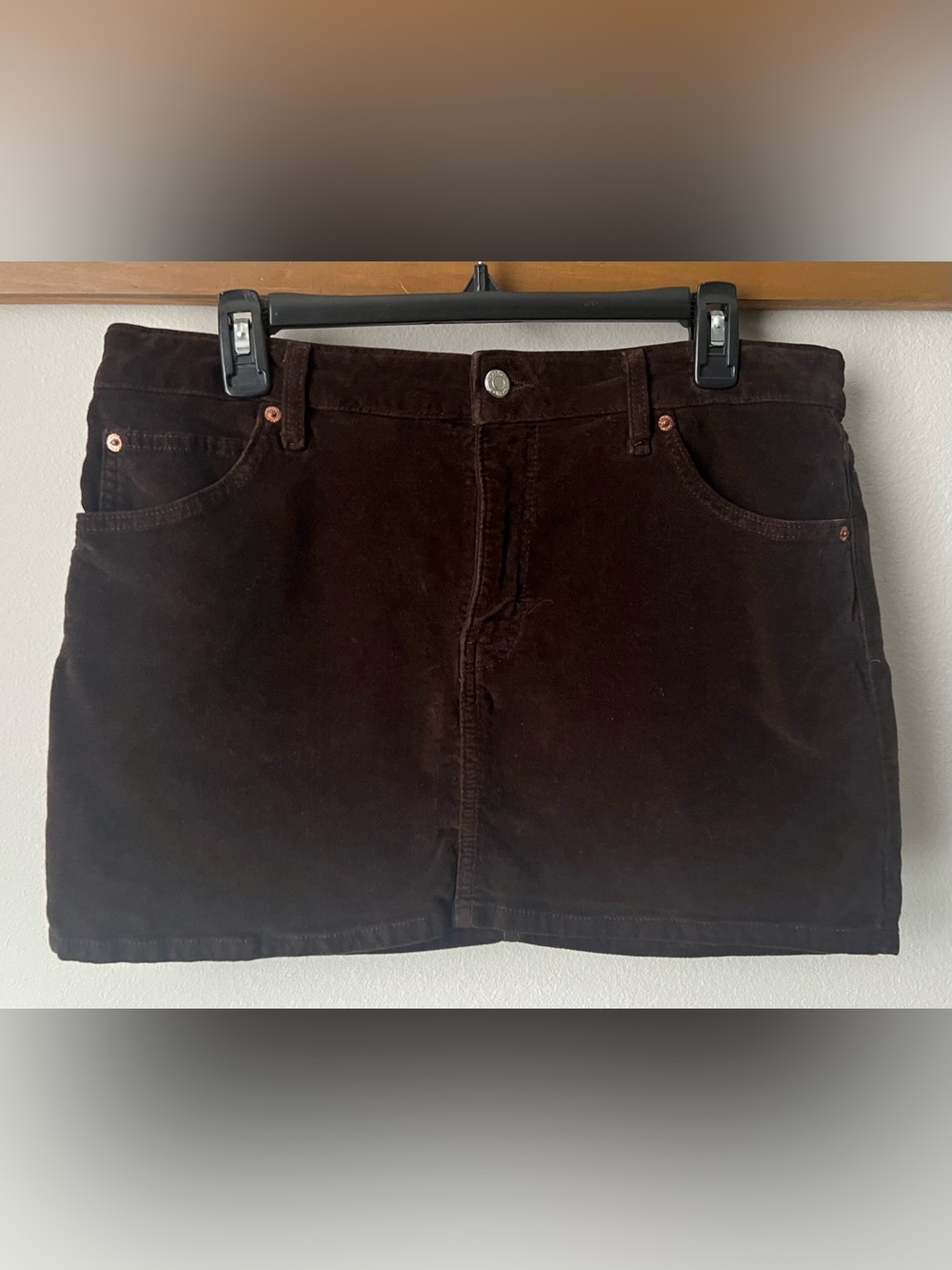 Topshop Dark Brown Corduroy Mini Skirt Size 10